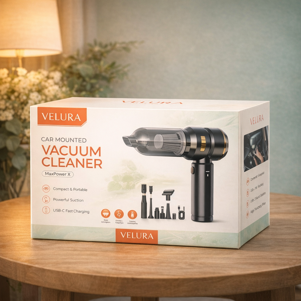 Velura Portable Cordless Car Vacuum Cleaner SRK-6 – Powerful Suction, USB-C Fast Charging & Multi-Nozzle Cleaning