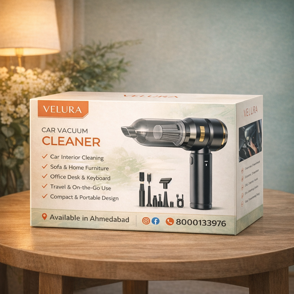 Velura Portable Cordless Car Vacuum Cleaner SRK-6 – Powerful Suction, USB-C Fast Charging & Multi-Nozzle Cleaning