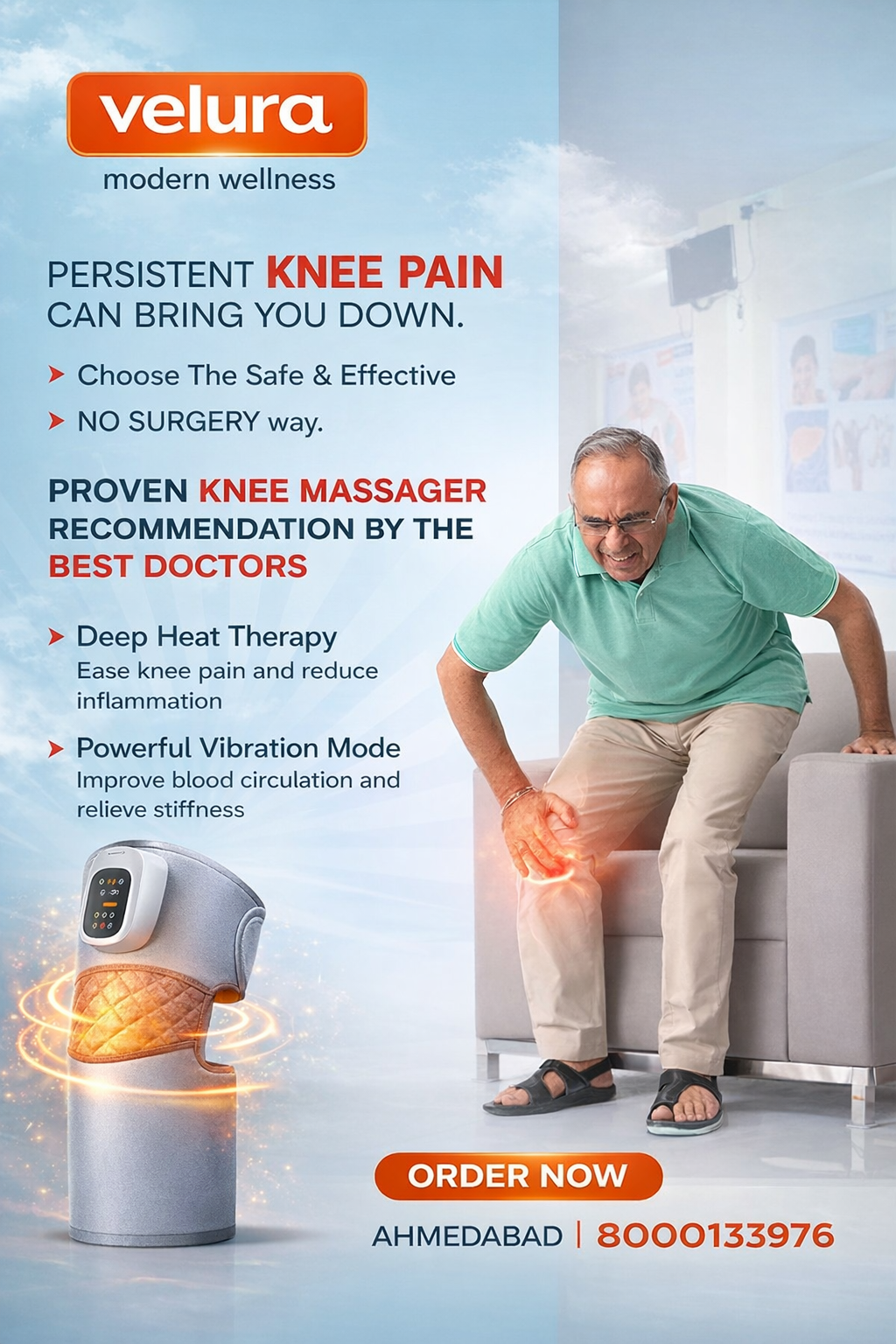 Velura Hot Compress Knee Massager SRK-15 – Heated Knee Pain Relief with Vibration Therapy