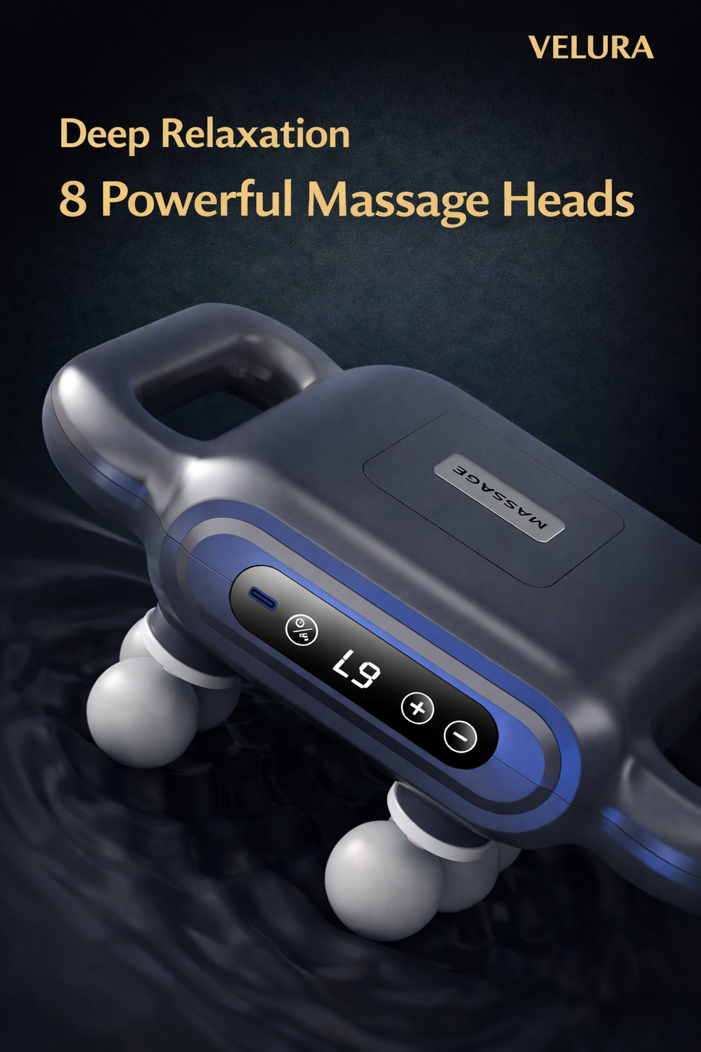 VELURA Eight Headed Fascia Gun SRK-12 – 8-Head Deep Tissue Percussion Muscle Massager