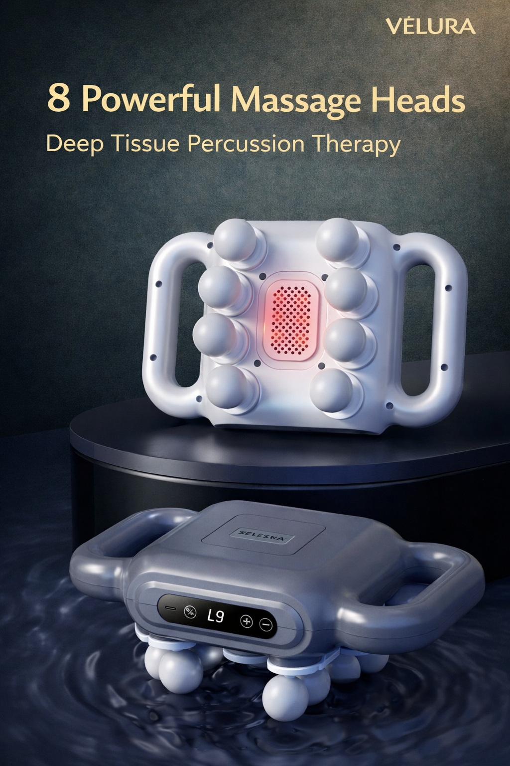 VELURA Eight Headed Fascia Gun SRK-12 – 8-Head Deep Tissue Percussion Muscle Massager