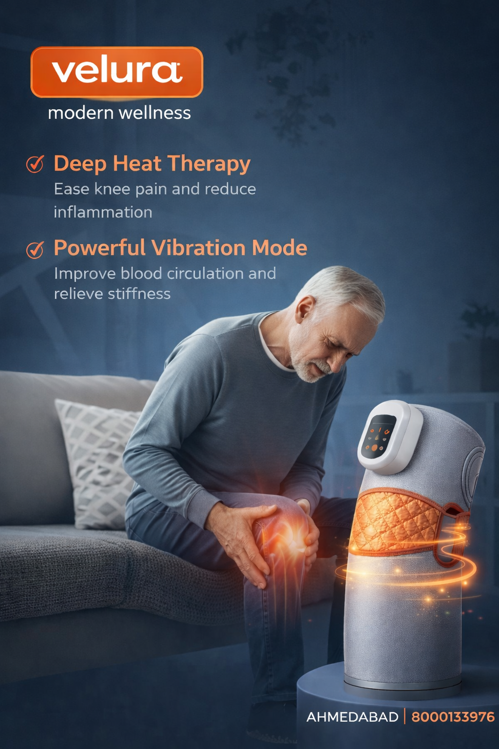Velura Hot Compress Knee Massager SRK-15 – Heated Knee Pain Relief with Vibration Therapy