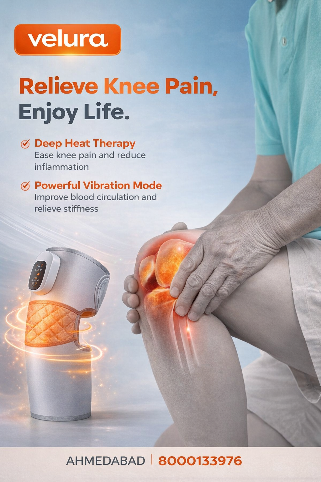 Velura Hot Compress Knee Massager SRK-15 – Heated Knee Pain Relief with Vibration Therapy