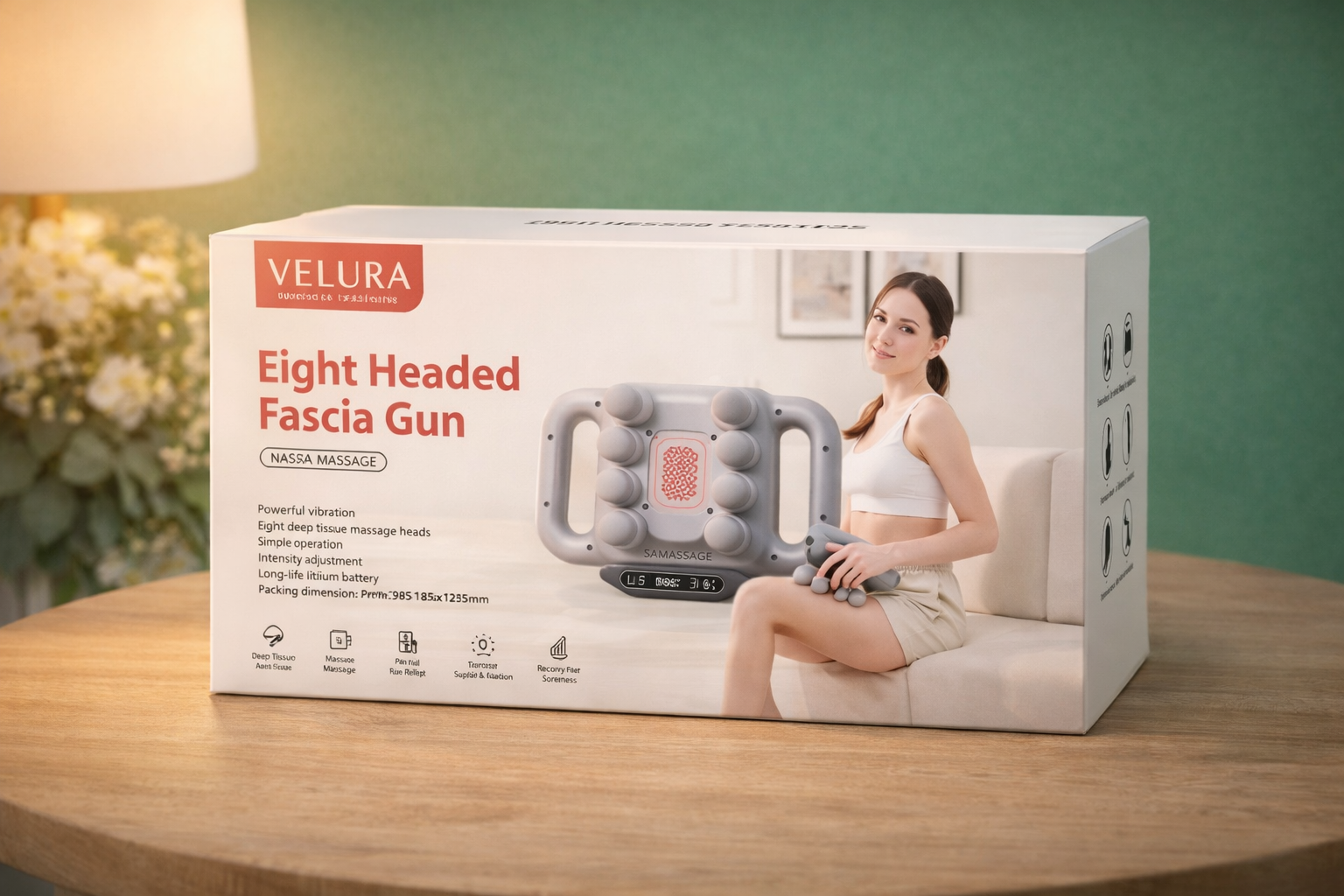 VELURA Eight Headed Fascia Gun SRK-12 – 8-Head Deep Tissue Percussion Muscle Massager