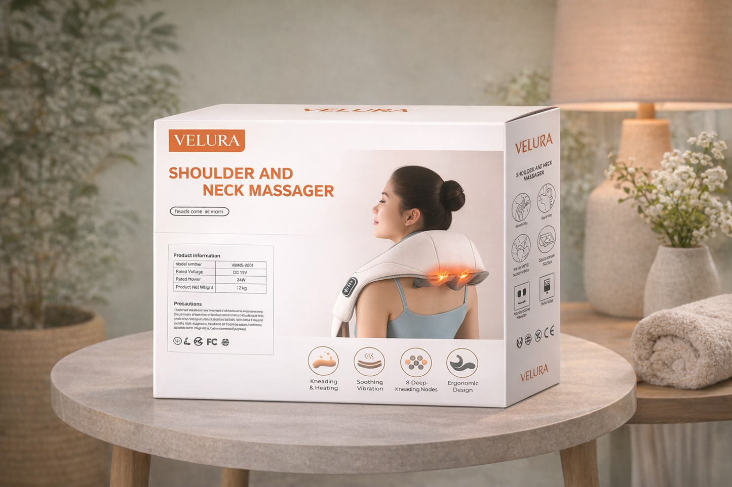 VELURA Shoulder & Neck Massager SRK-14 – Deep Kneading Shiatsu Massage with Heat Therapy